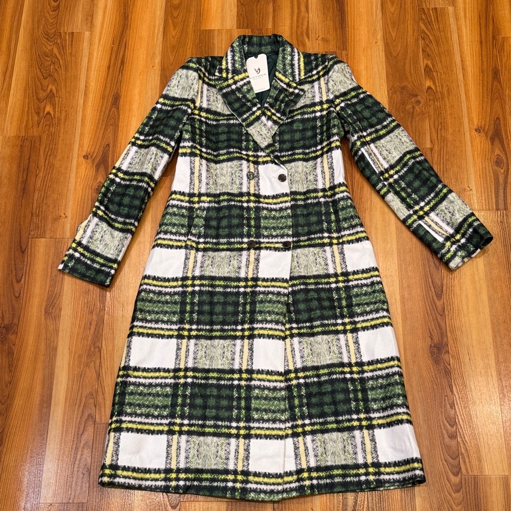 Victoria Jacket Green White Plaid Coat Fleece-Blend Small S NWT St Patrick’s Day